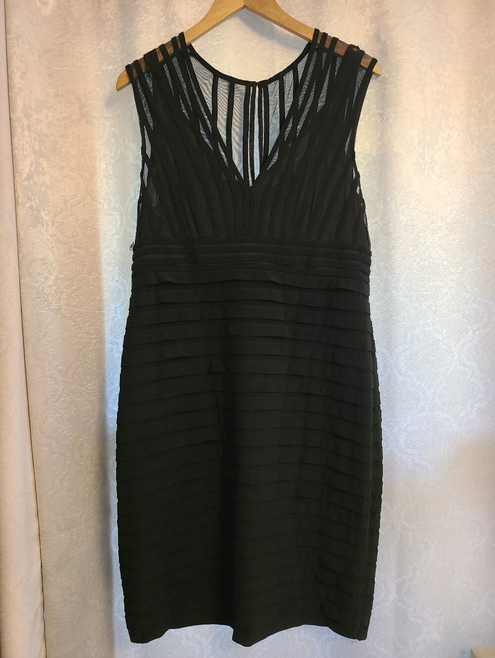 Adrianna Papell Black Sheer Yoke Layered Sheath Dress